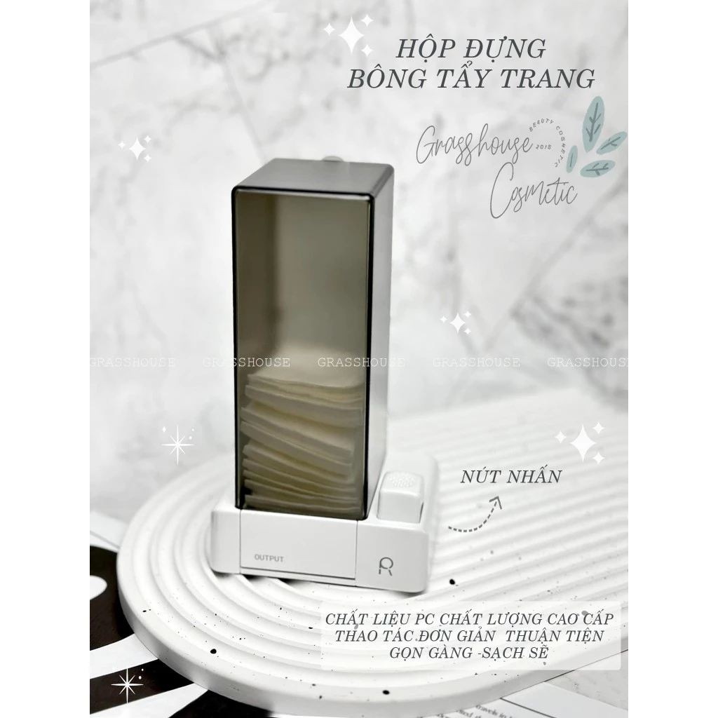 HỘP ĐỰNG BÔNG TẨY TRANG TREO TƯỜNG HOẶC ĐỂ TRÊN BÀN CÓ NÚT BẤM TIỆN DỤNG CHỐNG BỤI