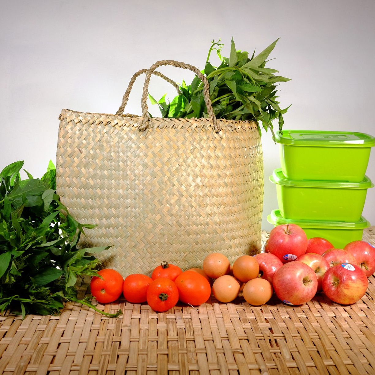 Giỏ đi chợ cỏ bàng đáy vuông