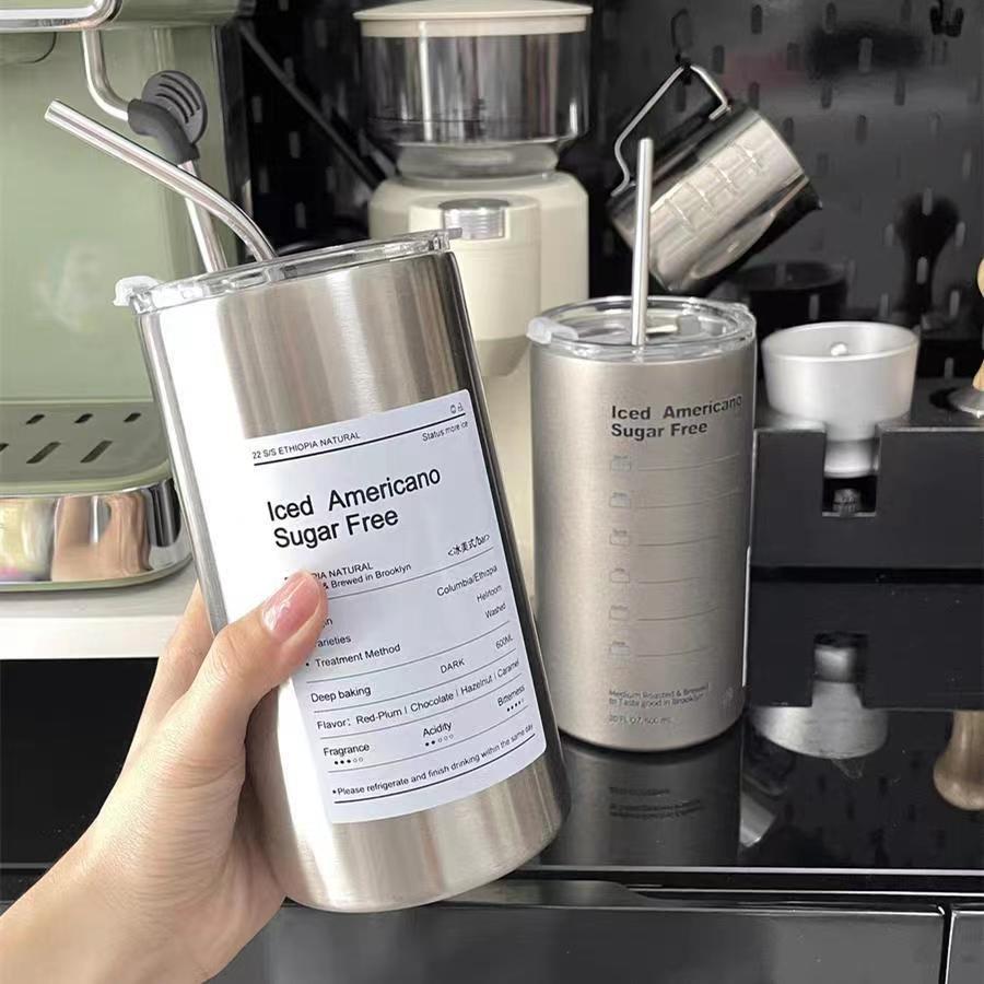 Bình Giữ Nhiệt Iced Americano Bằng Inox 304 Không Gỉ Có Ống Hút .Cốc Giữ Nhiệt Cafe