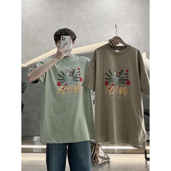 Áo thun cotton áo tay lỡ unisex 2 màu xanh in cánh chuồn chuồn