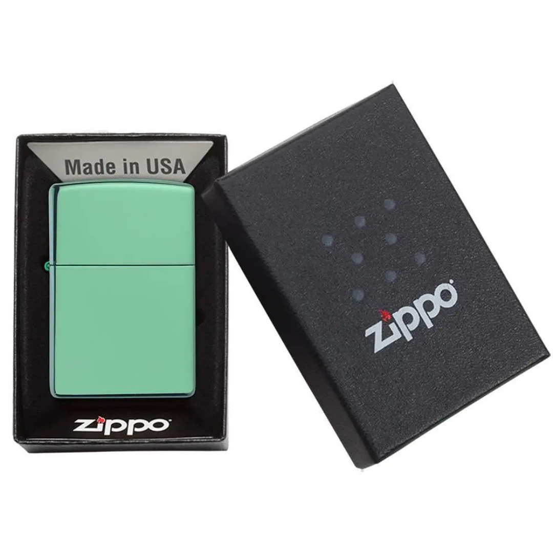 Bật lửa Zippo High Polish Green - Dòng Mạ Xanh Lá Cây Bóng Gương Chính Hãng Mỹ, Vỏ Đồng Thau Óng Ánh, Chống Gió Cao Cấp