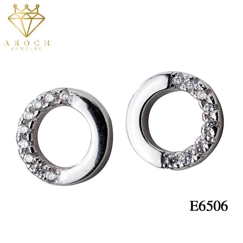  Khuyên tai bạc Ý s925 tròn đính đá E6506- AROCH Jewelry