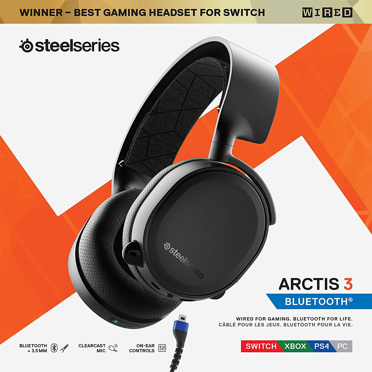 Tai nghe Gaming SteelSeries Arctis 3 Bluetooth - Wired Gaming Headset + Bluetooth - For Nintendo Switch, PC, PlayStation 4, Xbox One, VR, Android, and iOS  (Black) - Hàng Chính Hãng