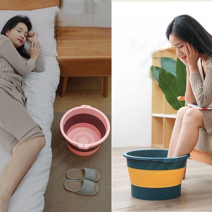 Thau chậu ngâm chân kiêm massage có thể gấp gọn, làm bằng nhựa PP-TPR mềm dẻo