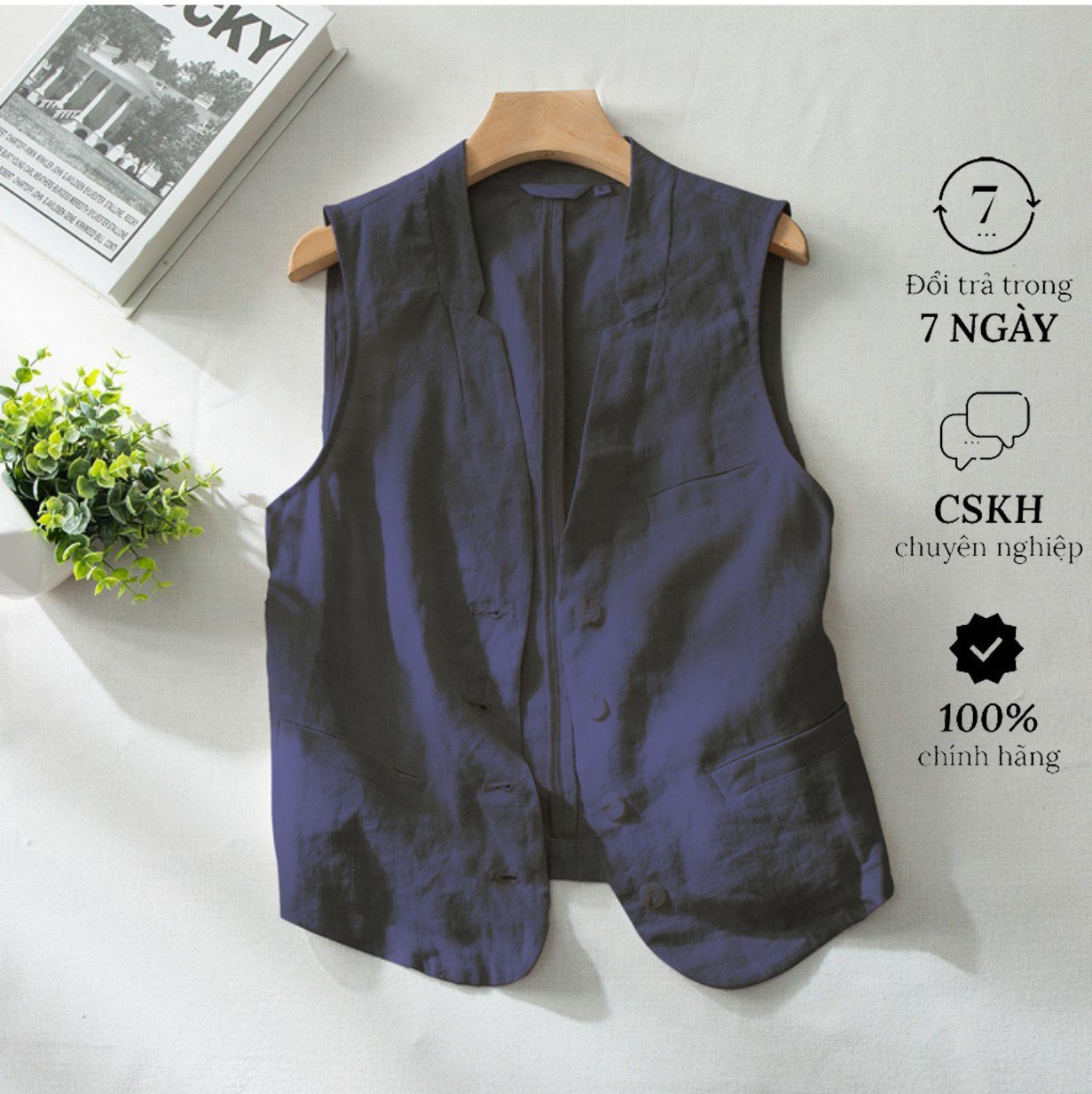 Áo vest nam, áo ghile nam Linen dáng ngắn, phối đồ nam tính trẻ trung Đũi Việt Dv02