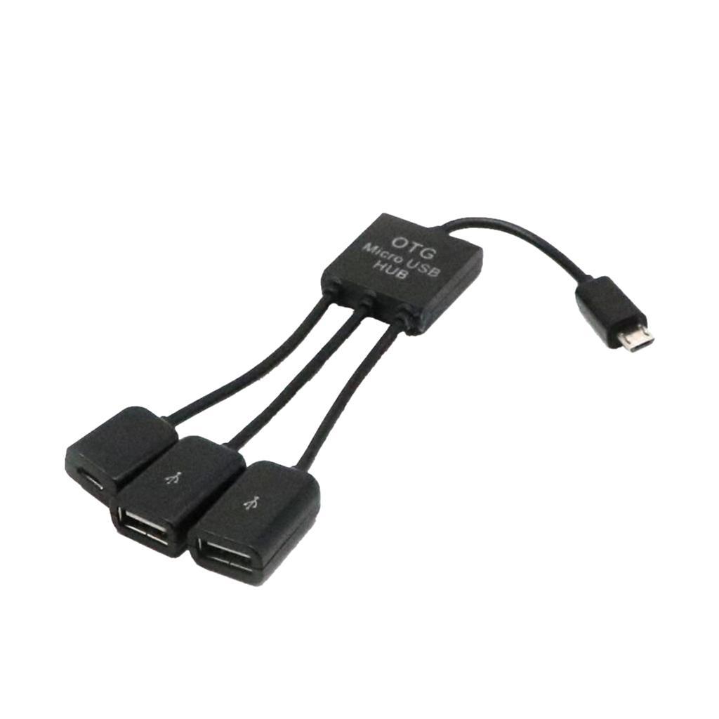 3 in 1 USB 2.0 OTG Cable Adapter, Micro USB Hub USB OTG Extension Adapter+90 degree Left Angle Micro USB 2.0 OTG Host Adapter with USB Power