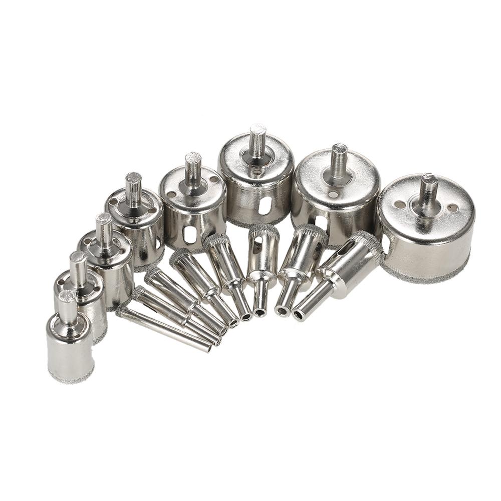 16PCS 6-50mm Glass Hole Saw Kit Diamond Coated Core Hole Saw Marble Drill Bit Tile Ceramic Glass Porcelain