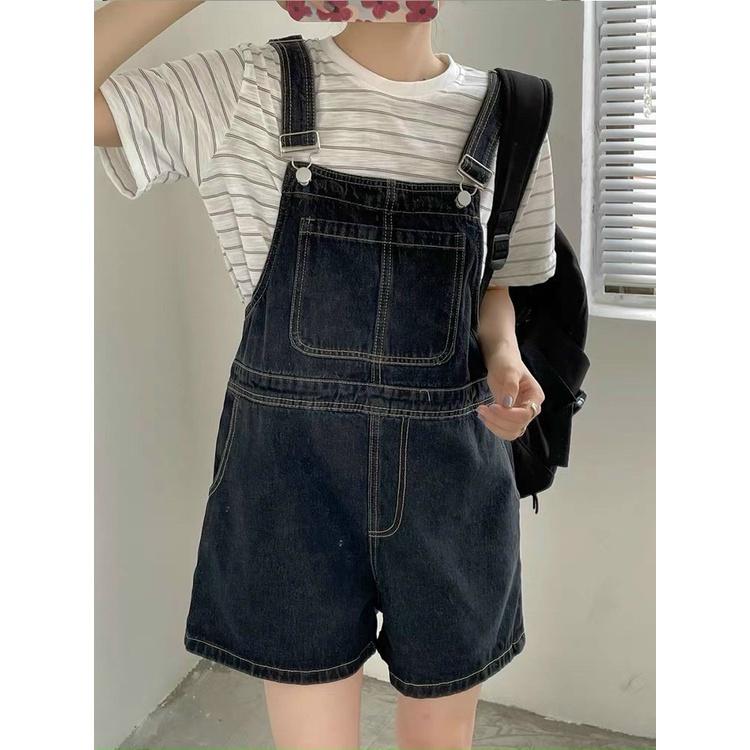 Quần Short Yếm Vải Jeans 2 Túi Dáng Ngắn