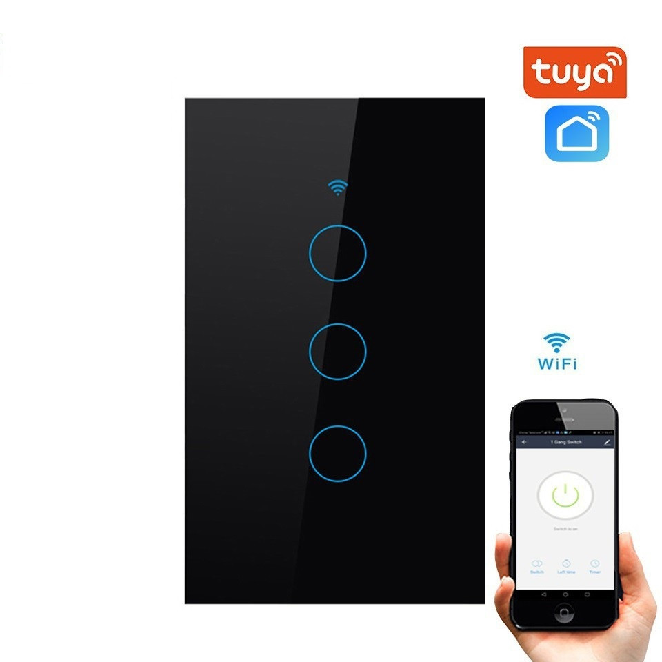 Công tắc wifi thông minh 3 nút cảm ứng tuya smart chuẩn us đều khiển trực tiếp qua điện thoại