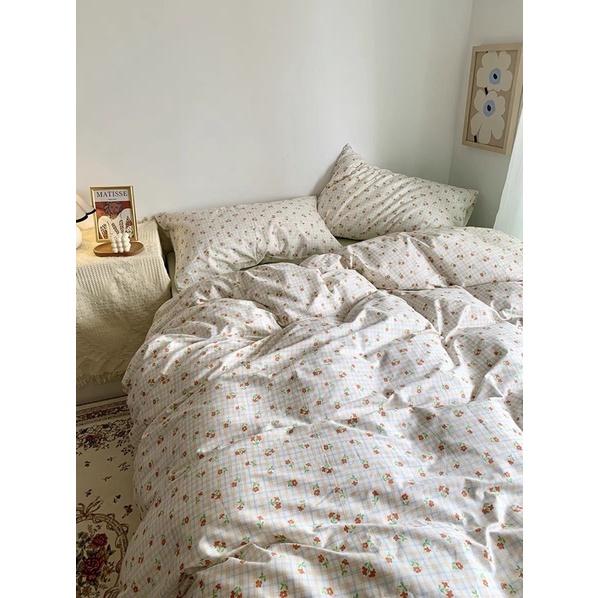 Bộ Chăn Ga Gối Côtton living 100%cotton Hàng Nhập Khẩu 4 Món Hoa Nhí Nhỏ Vintage
