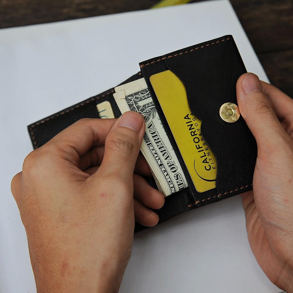 Ví nữ mini màu đen, sản phẩm handmade da bò Saffiano nhập khẩu, miễn phí khắc tên - DT92746