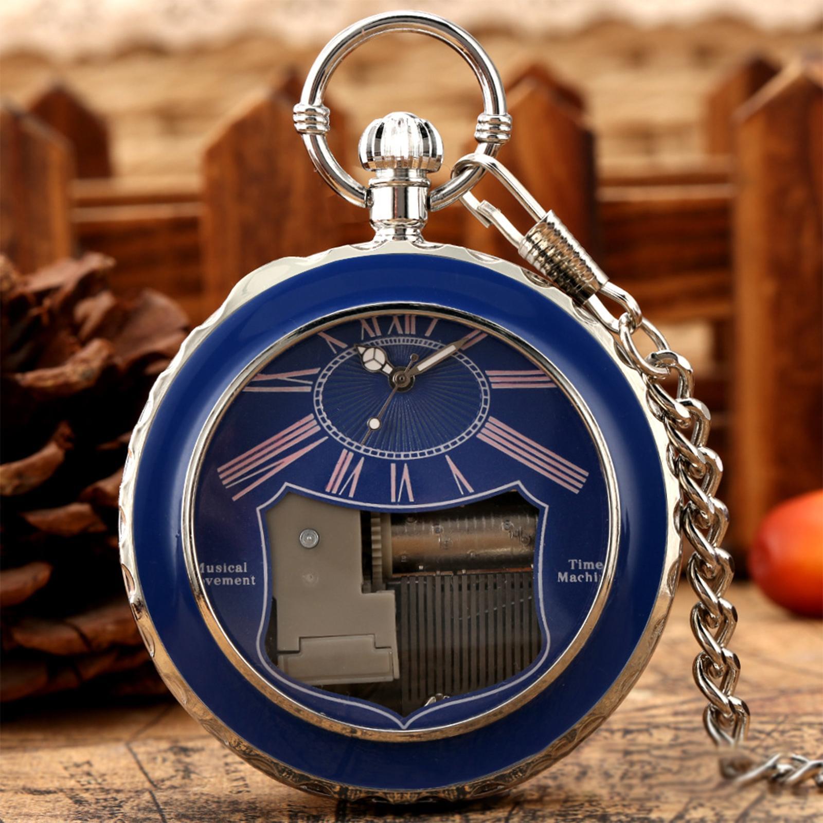 2Pieces Quartz Pocket Watch Musical Movement Retro for Graduation Son
