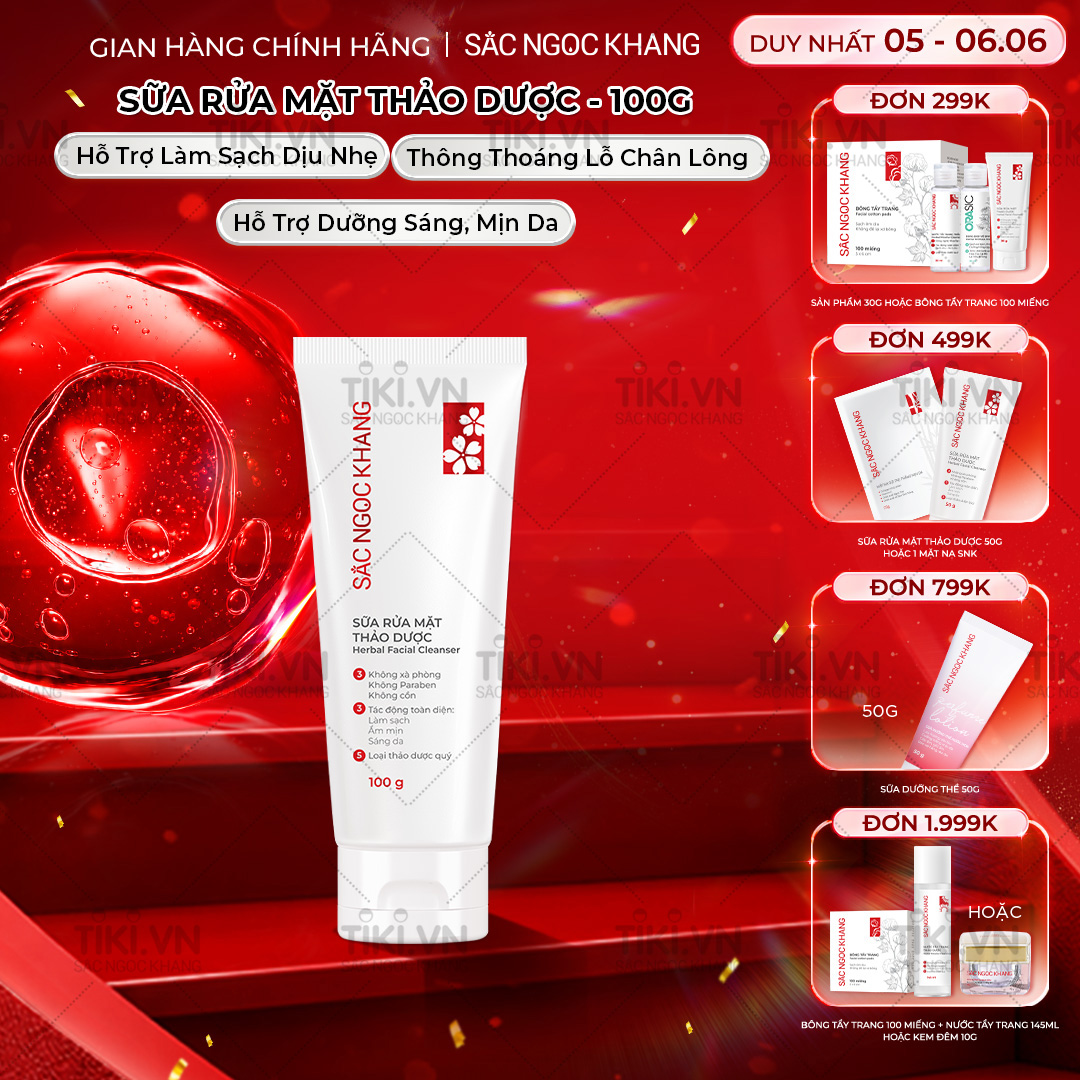 Sữa rửa mặt Thảo Dược Sắc Ngọc Khang 100g không gây khô da, Sạch Mịn, Sáng Da, Mờ Nám Sạm