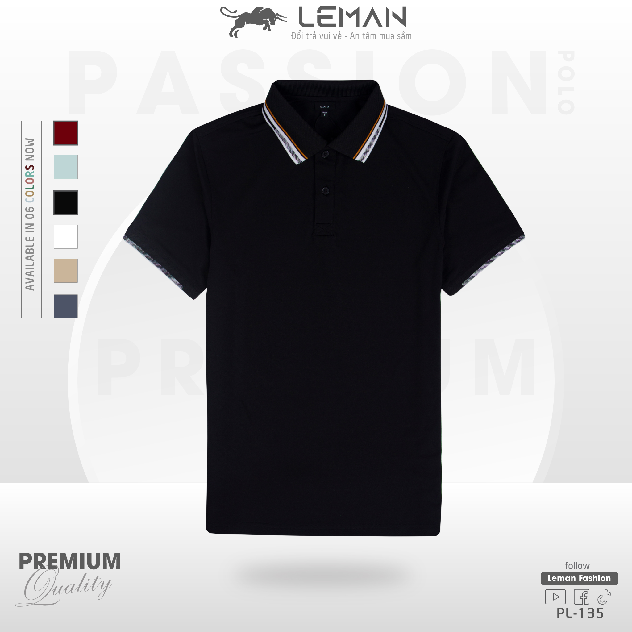 Áo Thun Polo Nam Leman Pl135 Vải Poly Coolmax Pique 215Gsm Cao Cấp Form Slim Fit Năng Động - Đen - L 75 - 90Kg