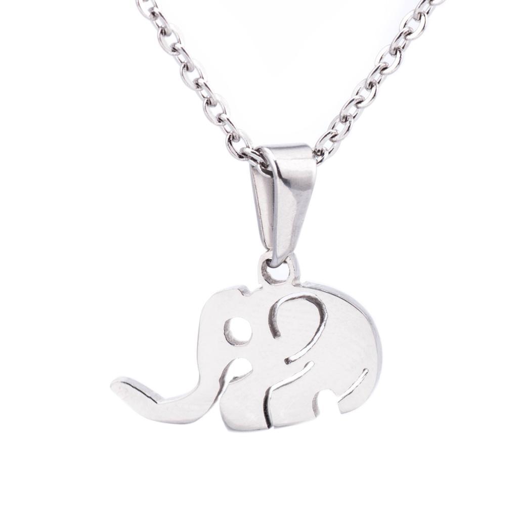 Unisex Silver Cute Animal Elephant Pendant Stainless Steel Necklace Jewelry
