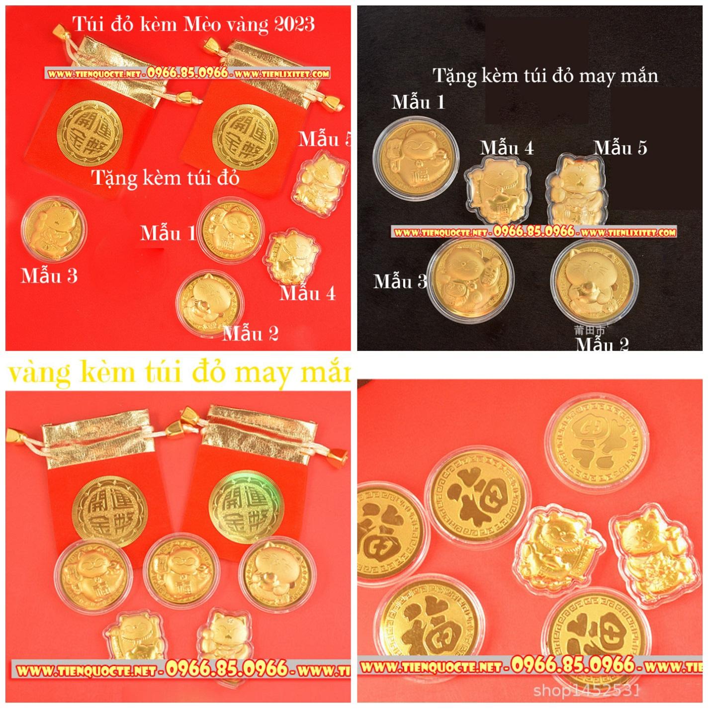 Lì xì Ti.ền tết con mèo mạ vàng 24k may mắn sang chảnh 2023 QTLNC000192
