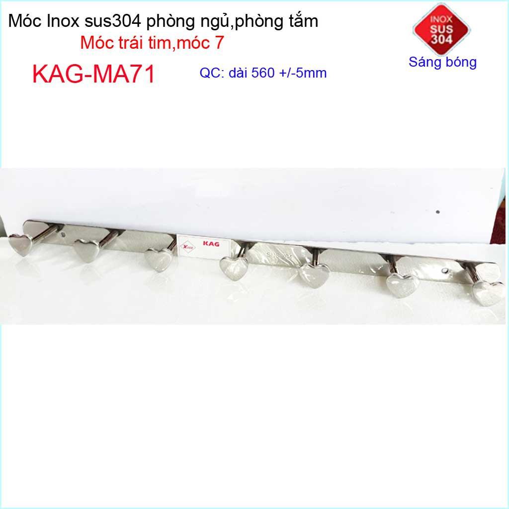 Móc treo quần áo inox 304 cao cấp dày, móc tim Kace 7 móc treo đồ nhà tắm KAG-MA71