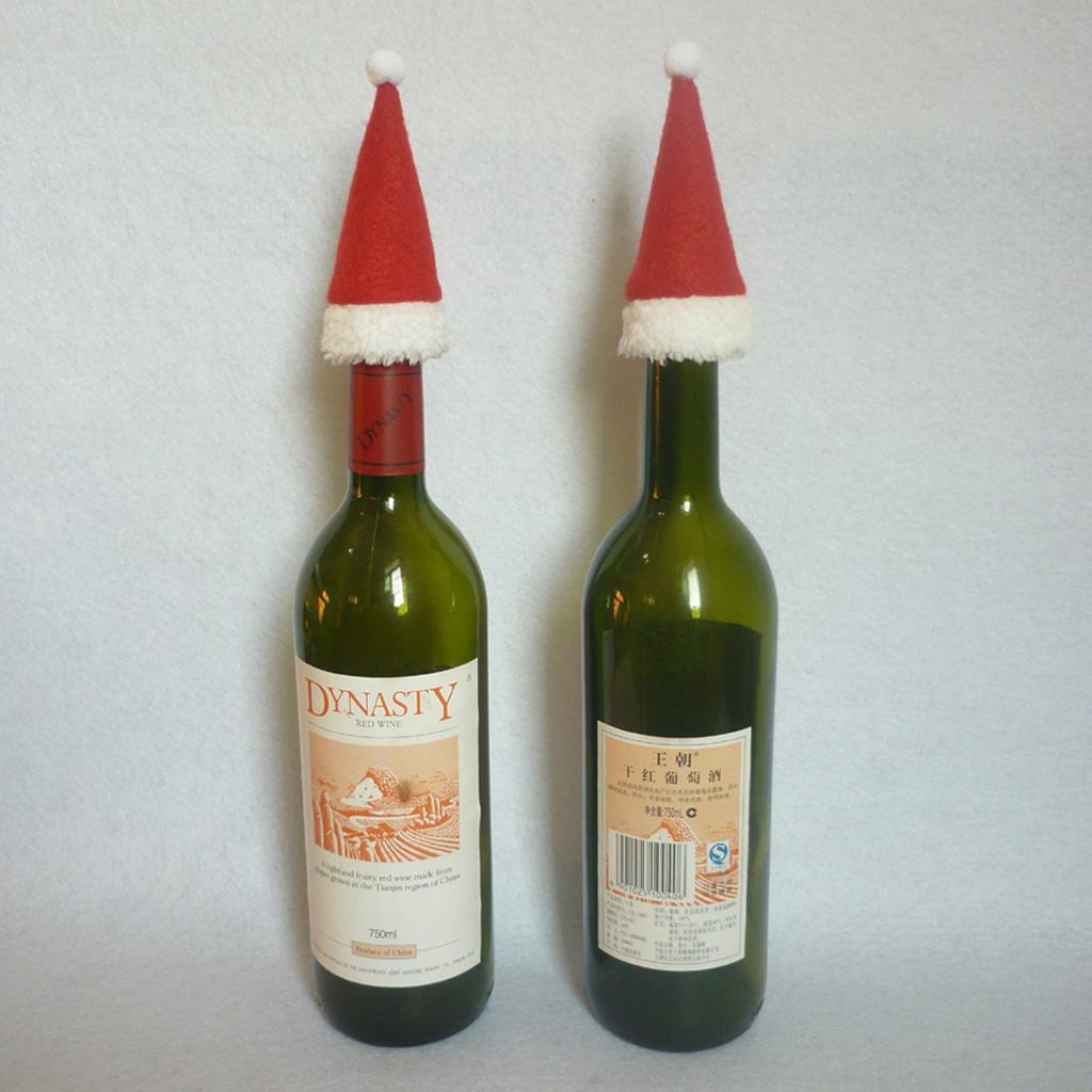 3x Red Non-woven Christmas Decorate for Red Wine Bottle Sets Christmas Hats