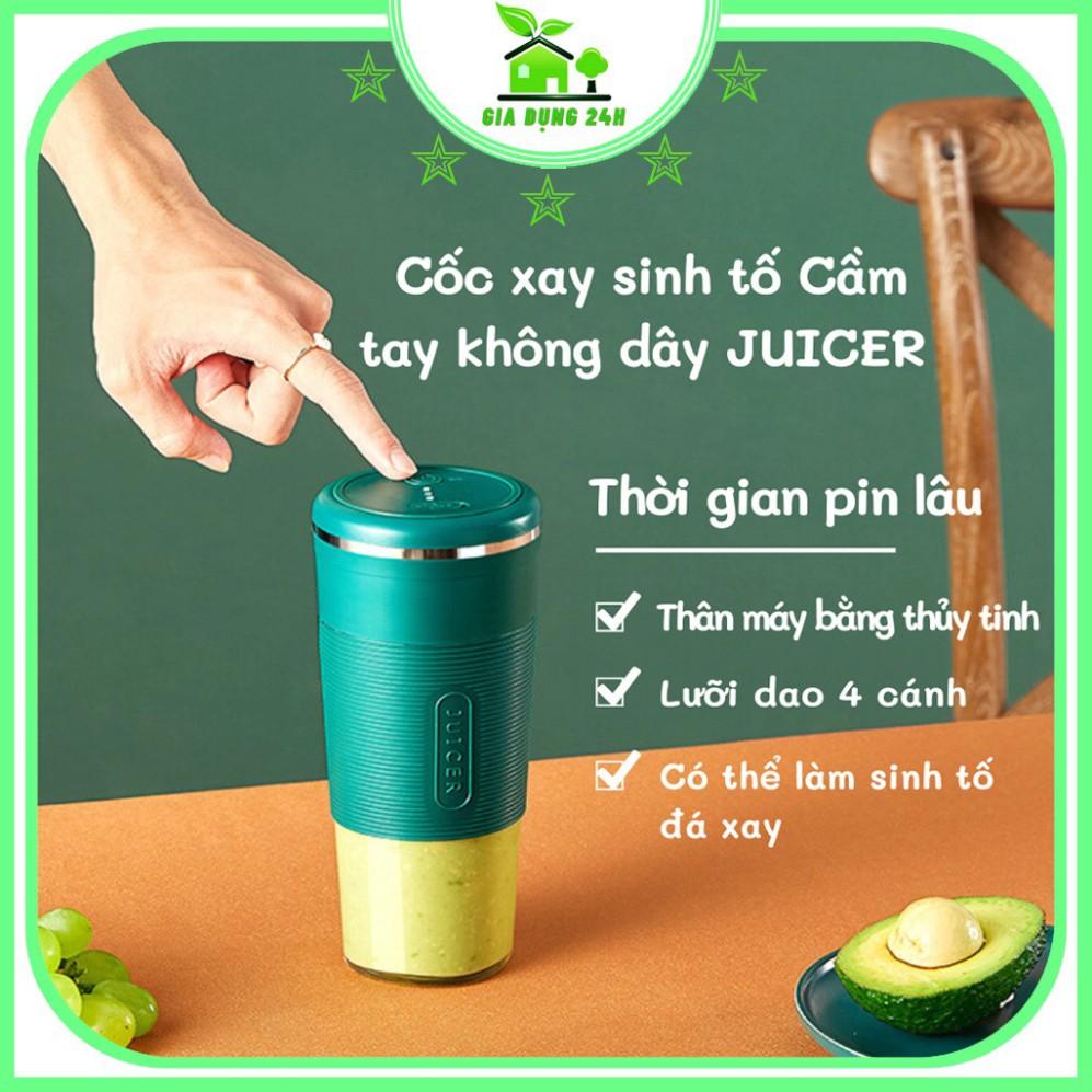 Máy xay sinh tố cầm tay mini, đa năng xay đá thịt JUICER Bảo Hành 12 Tháng, Cốc Thủy Tinh, Dao 4 Lưỡi 3000mah