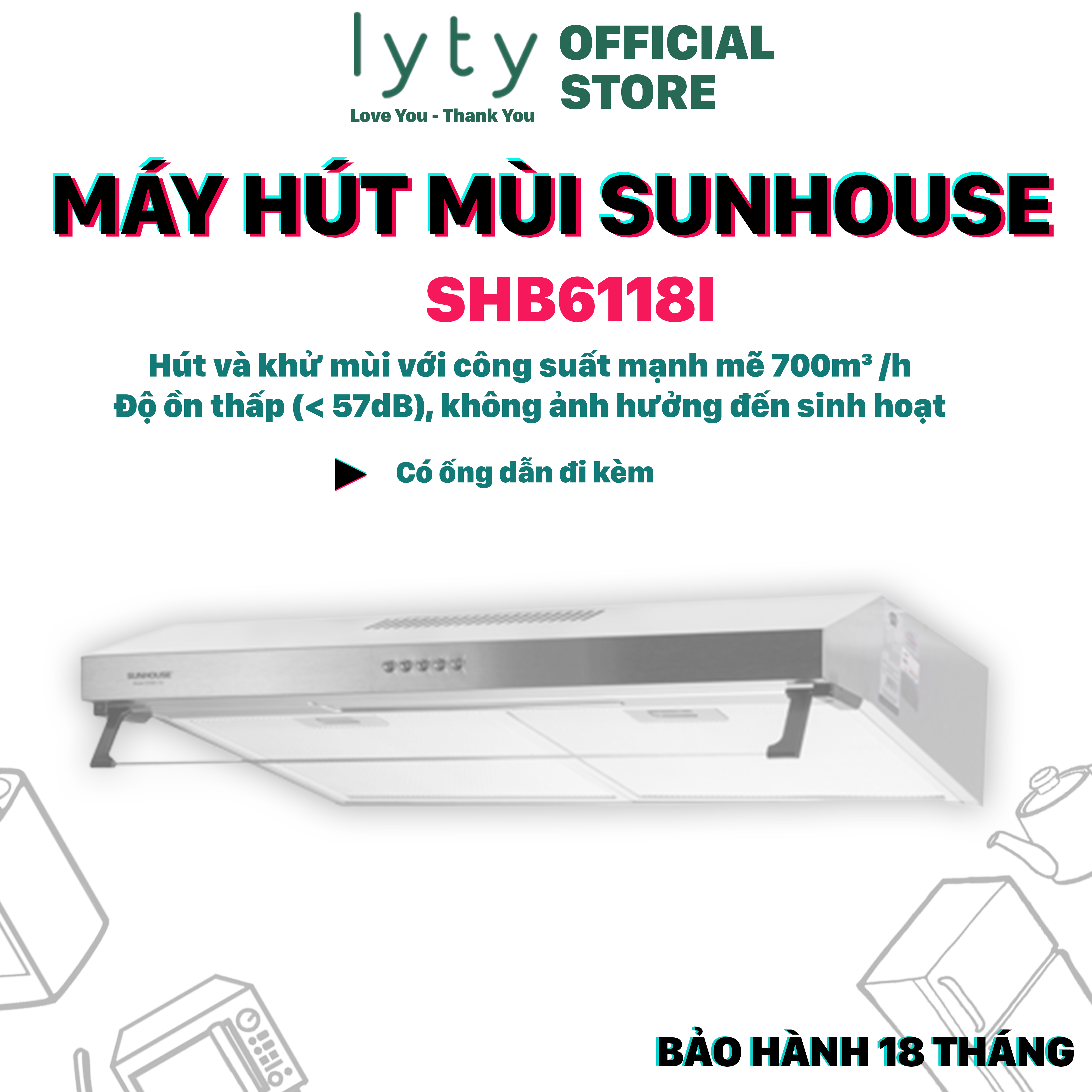 Máy Hút Mùi Vỏ Inox Sunhouse SHB 6118I - Hàng chính hãng