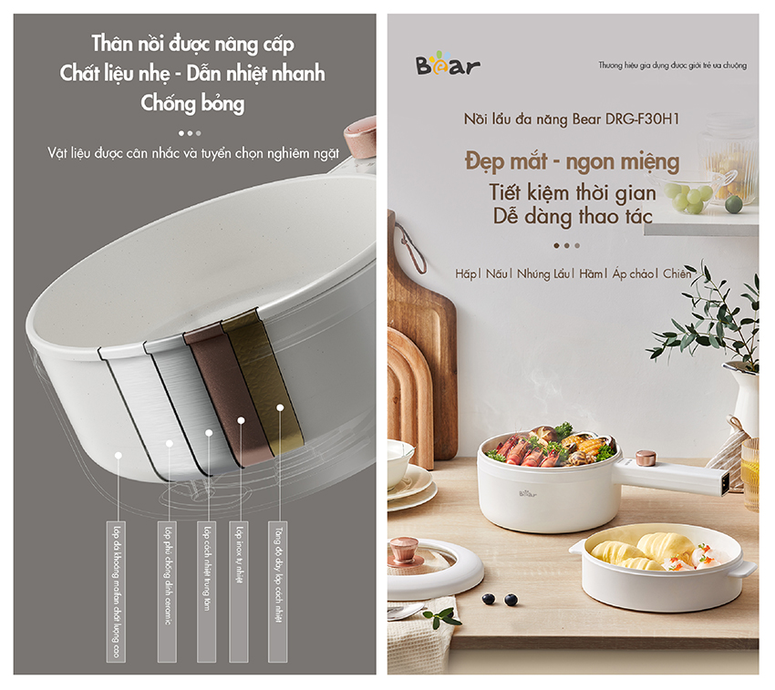 Nồi lẩu điện đa năng Bear DRG-F30H1 - Hàng chính hãng