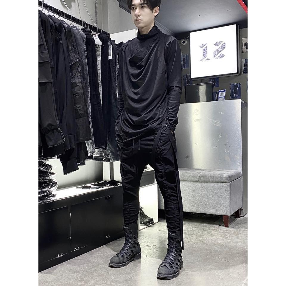 Áo thun dài tay nam nữ 12.DESTINY cổ đổ tự nhiên chất liệu Cotton Premium màu đen nhập khẩu