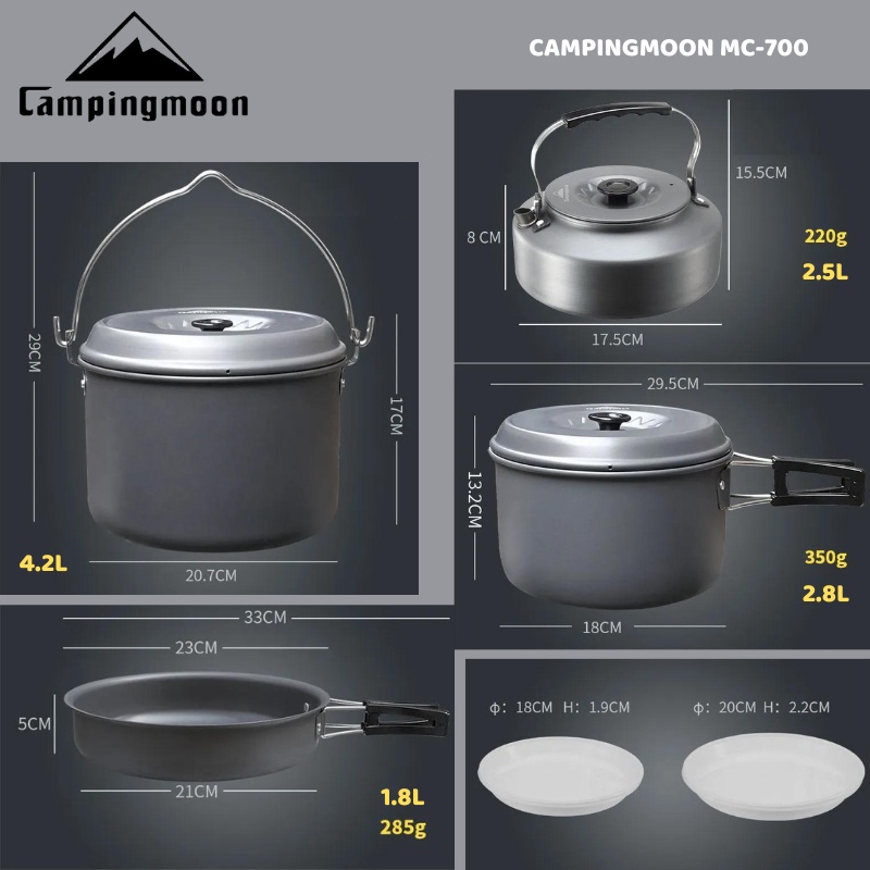 Bộ nồi nấu ăn gấp gọn cho 7-8 người Campingmoon MC-700