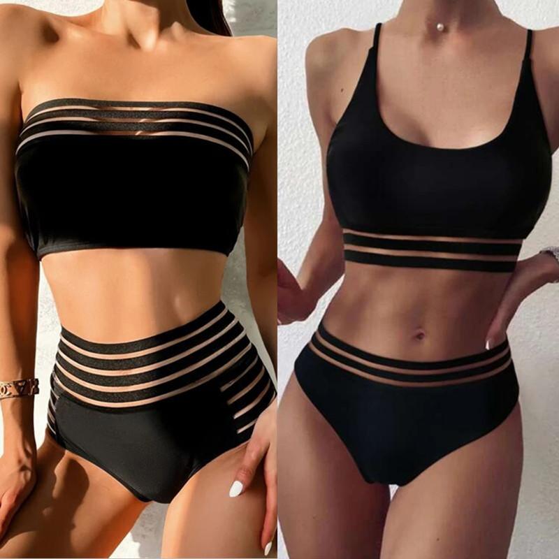 Tengweng Đen Lưới Bikini 2021 Bandeau Cao Cấp Gợi Đồ Bơi Nữ 2 Mảnh Bộ Đồ Bơi Áo Tắm Nữ Người Tắm Đi Biển