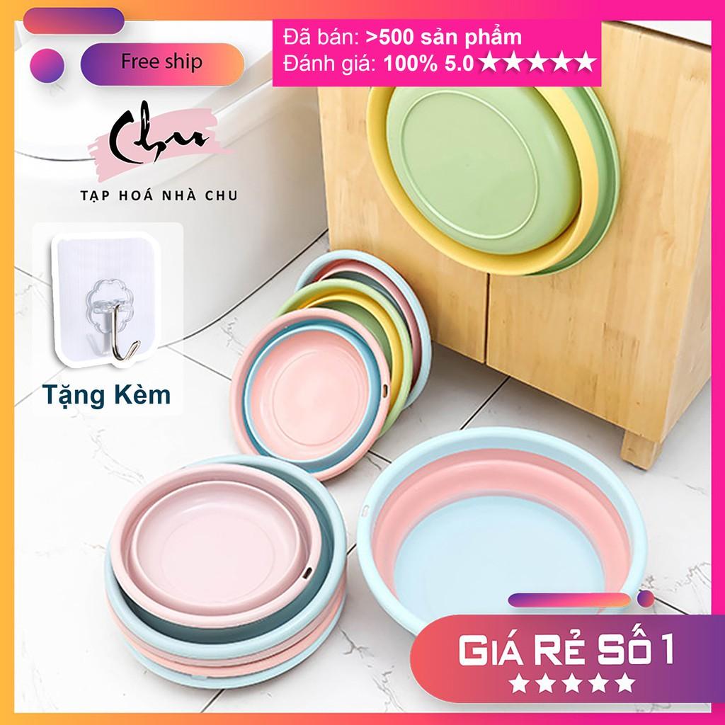 THAU CHẬU NHỰA GẤP GỌN SILICONE NHIỀU MÀU – 3 SIZE LỚN/VỪA/NHỎ - TẶNG KÈM MÓC TREO