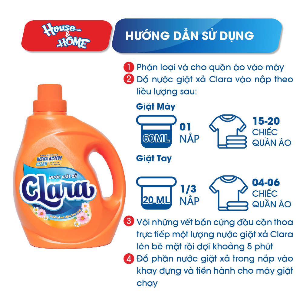 Nước giặt xả Clara hương hoa nắng ban mai can 2,6 kg