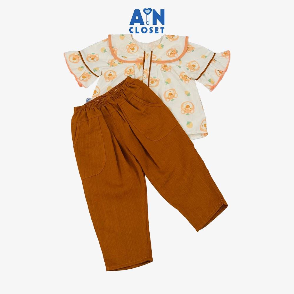 Bộ quần áo Dài tay ngắn bé gái họa tiết Gấu Cam cotton - AICDBGQW6GUJ - AIN Closet