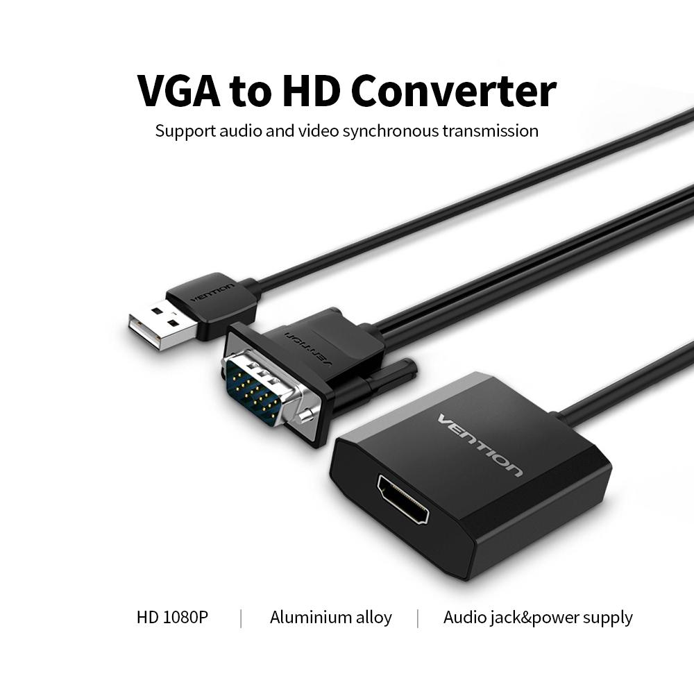 Cáp chuyển đổi VENTION VGA sang HD với USB2.0 và giắc cắm âm thanh và Bộ nguồn VGA cho Máy tính xách tay / PC 