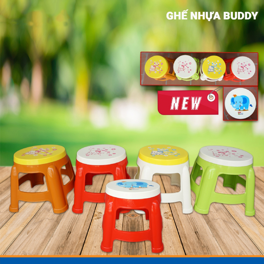 Combo 5 Ghế nhựa trẻ em Buddy Qui Phúc Màu Sắc Sinh Động - Sản xuất từ 100% nhựa chính phẩm không chứa chất độc hại, an toàn cho bé