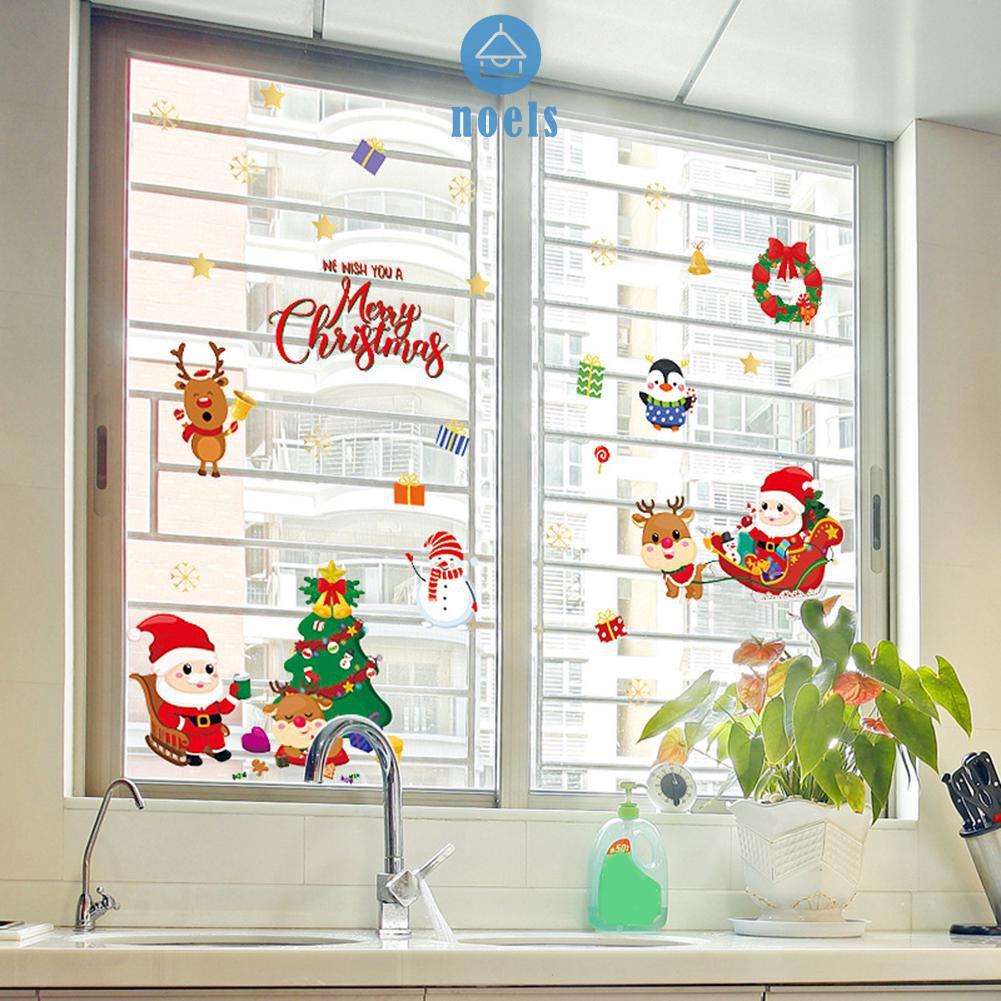 Bộ 2 Miếng Dán Tường Trang Trí Giáng Sinh Hình Ông Già Noel / Người Tuyết