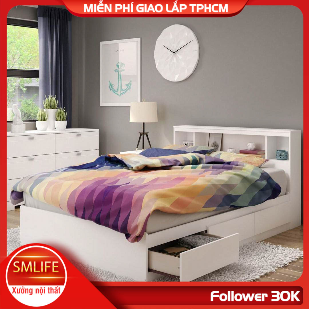 Giường bằng gỗ MDF kết cấu chắc chắn SMLIFE Sharon