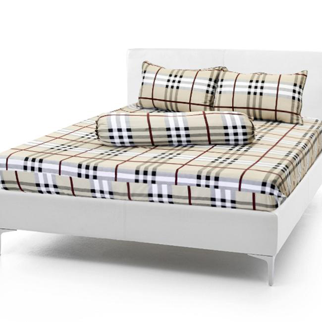 Bộ Drap Cotton May Từ Vải Cotton Thắng Lợi mẫu ca rô nâu