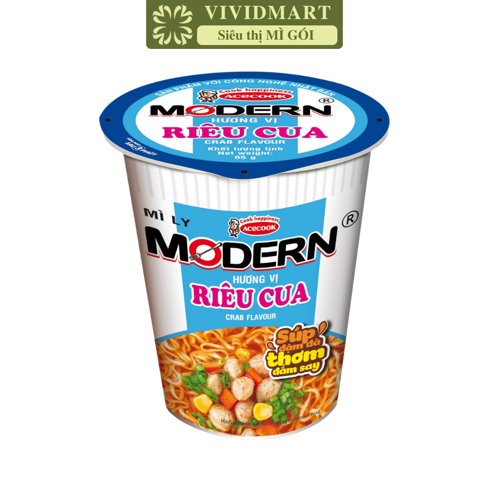 ACECOOK - Mì ly Modern Riêu Cua, Mì ly ăn liền Modern Hương Vị Riêu Cua, Mì ăn liền Riêu Cua Modern (65g/ly)