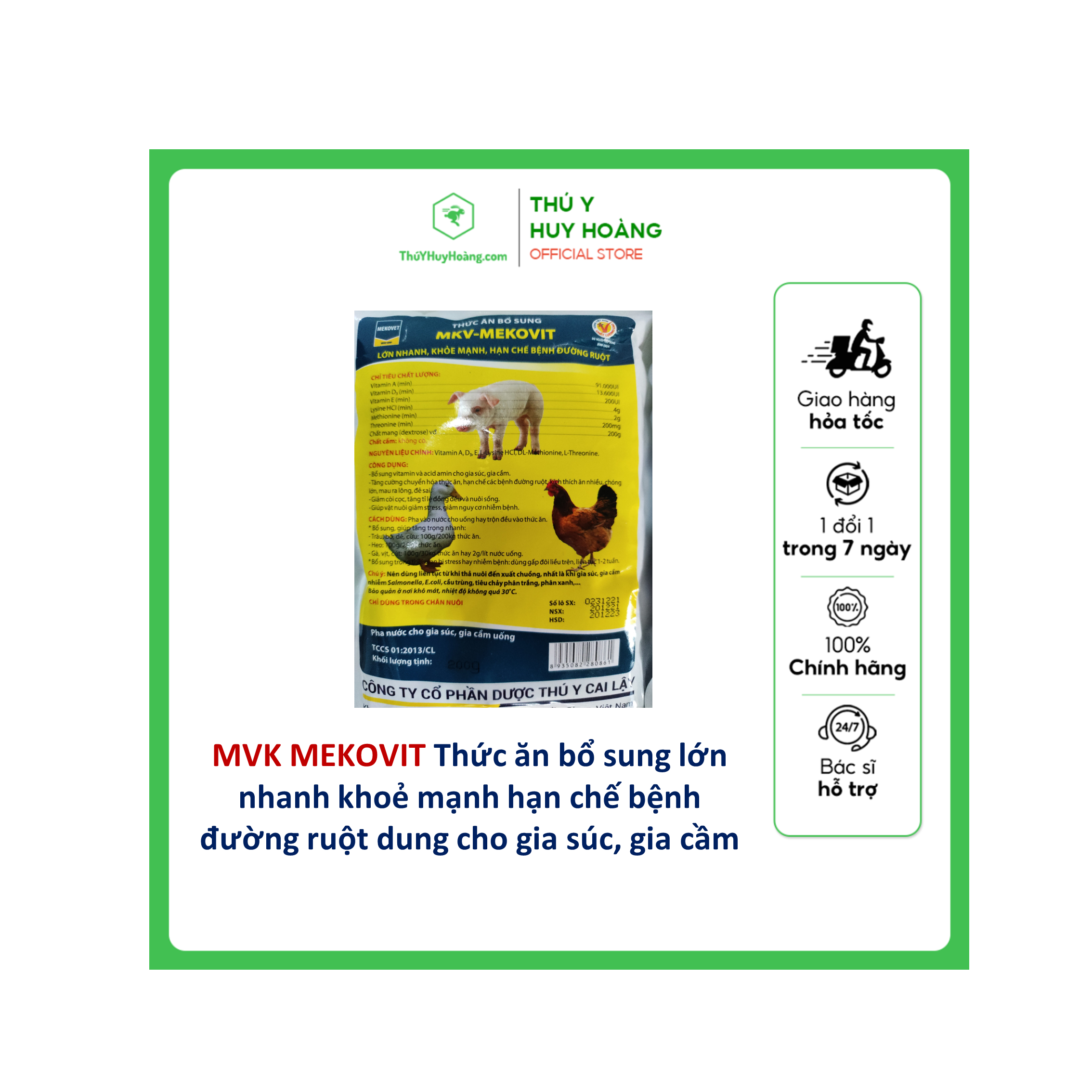 Thức ăn bổ sung MKV Mekovit Bổ sung vitamin và acid amin cho gia sú gia cầm, Giảm còi cọc, giảm stress