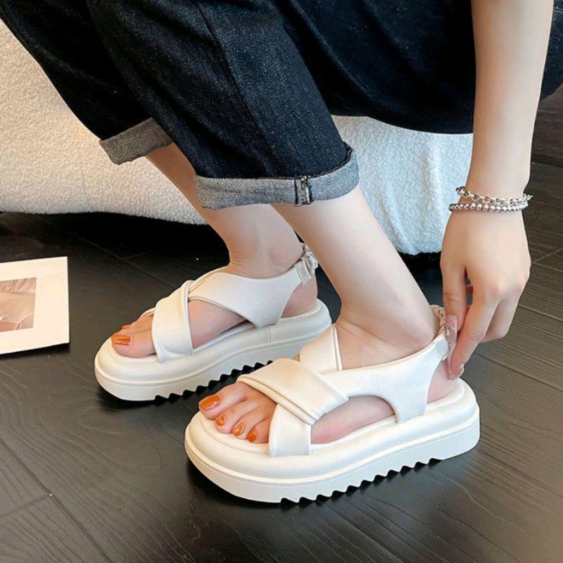 2026-Sandal Nữ Độn Đế 5cm, Sandal Da Mêm Đế Bằng Siêu Xinh