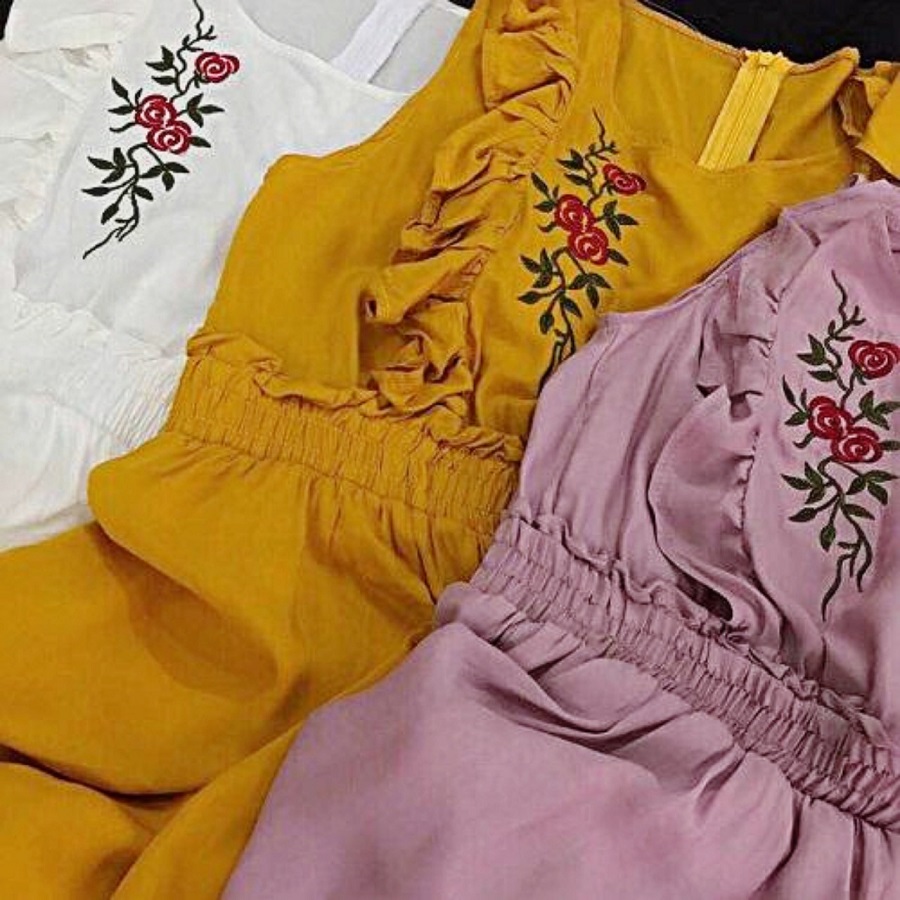 ĐẦM MAXI THÊU HOA VIỀN BÈO NHÚN EO