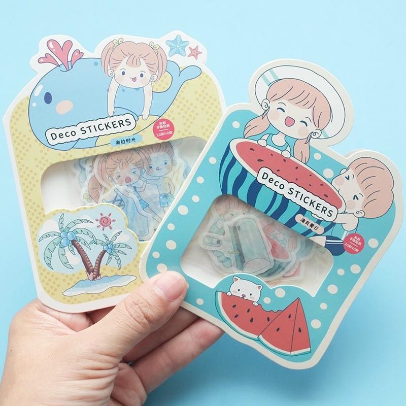 Sticker / Hình dán Túi 40pcs Cậu Bé/Cô Bé Mùa Hè Dễ Thương
