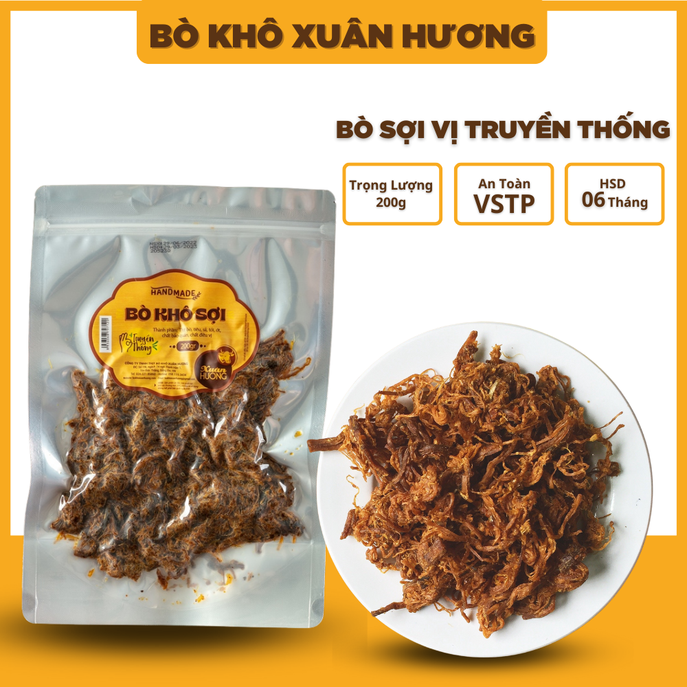Khô bò khô sợi loại 1, thịt bò khô xé sợi vị truyền thống Xuân Hương siêu ngon 200g			 -