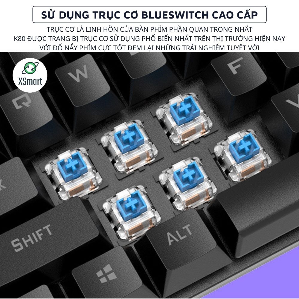 Bàn Phím Cơ Gaming K80 LED RGB 20 Chế Độ Nháy Cực Đẹp, Phím CƠ Gõ Siêu Đã, Thiết Kế Nhỏ Gọn Dùng Cho Máy Tính, Laptop - Hàng Chính Hãng