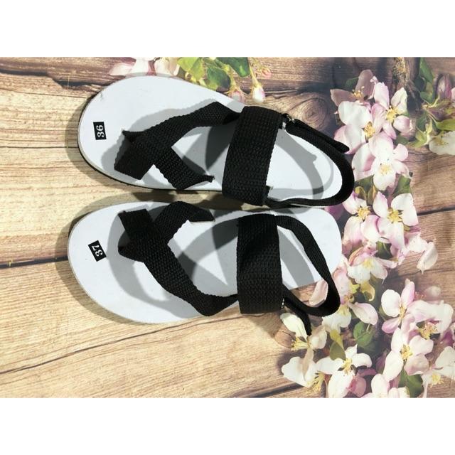 Dép sandal nữ đế trắng quai hậu bố đen size từ 35 nữ đến 40 nữ