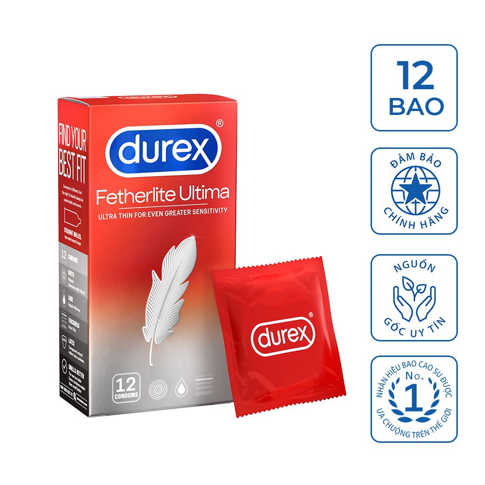 Bộ 2 hộp Bao cao su Durex Fetherlite Ultima Ultra Thin 12 bao / hộp - Thiêt kế Siêu mỏng 52mm từ Bao cao su Durex CAO CẤP