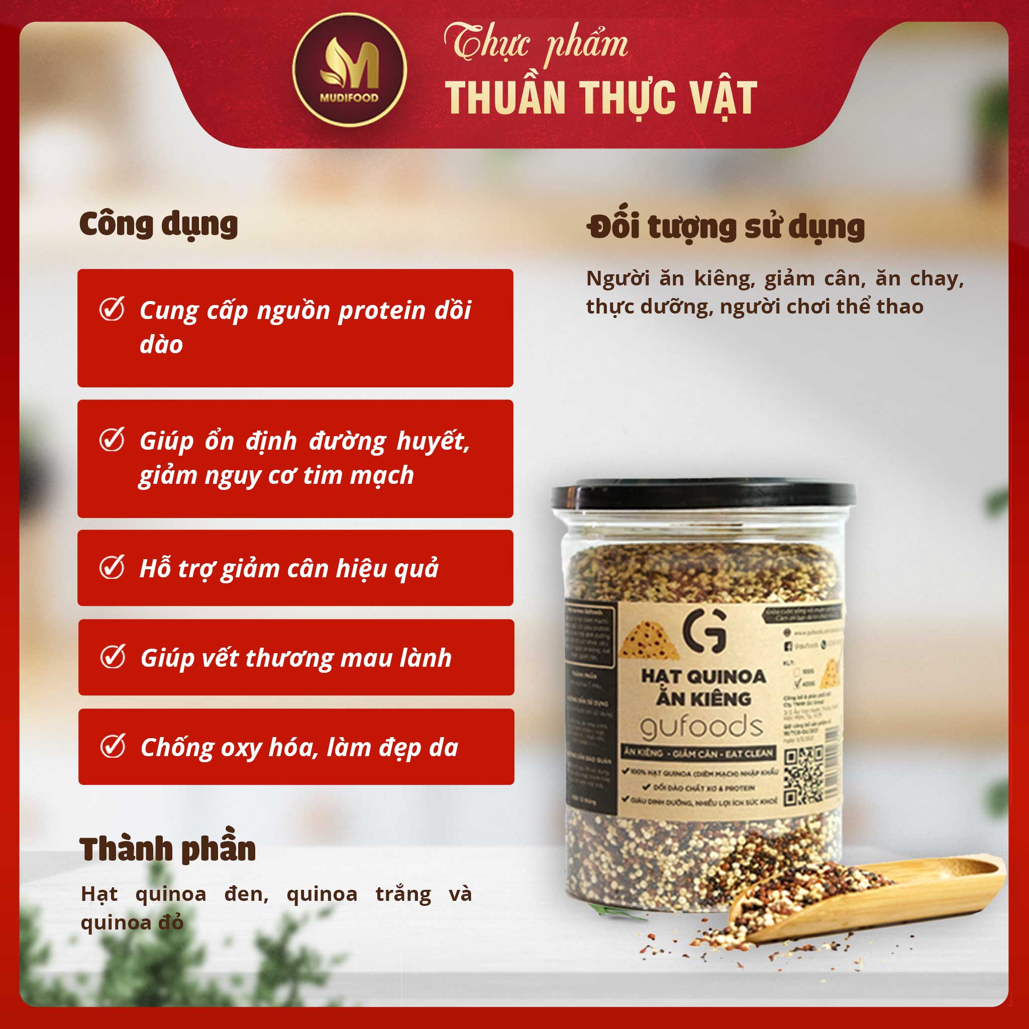 Hình ảnh Hạt Quinoa (Diêm Mạch) 3 Màu Ăn Kiêng GUfoods 400g - Giảm cân, Eat clean, Giàu lợi ích sức khoẻ