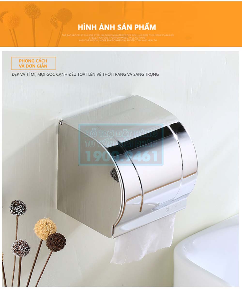 Hộp đựng giấy vệ sinh inox gắn tường cao cấp, chống ướt giấy không hoen gỉ trong môi trường chất tẩy rửa