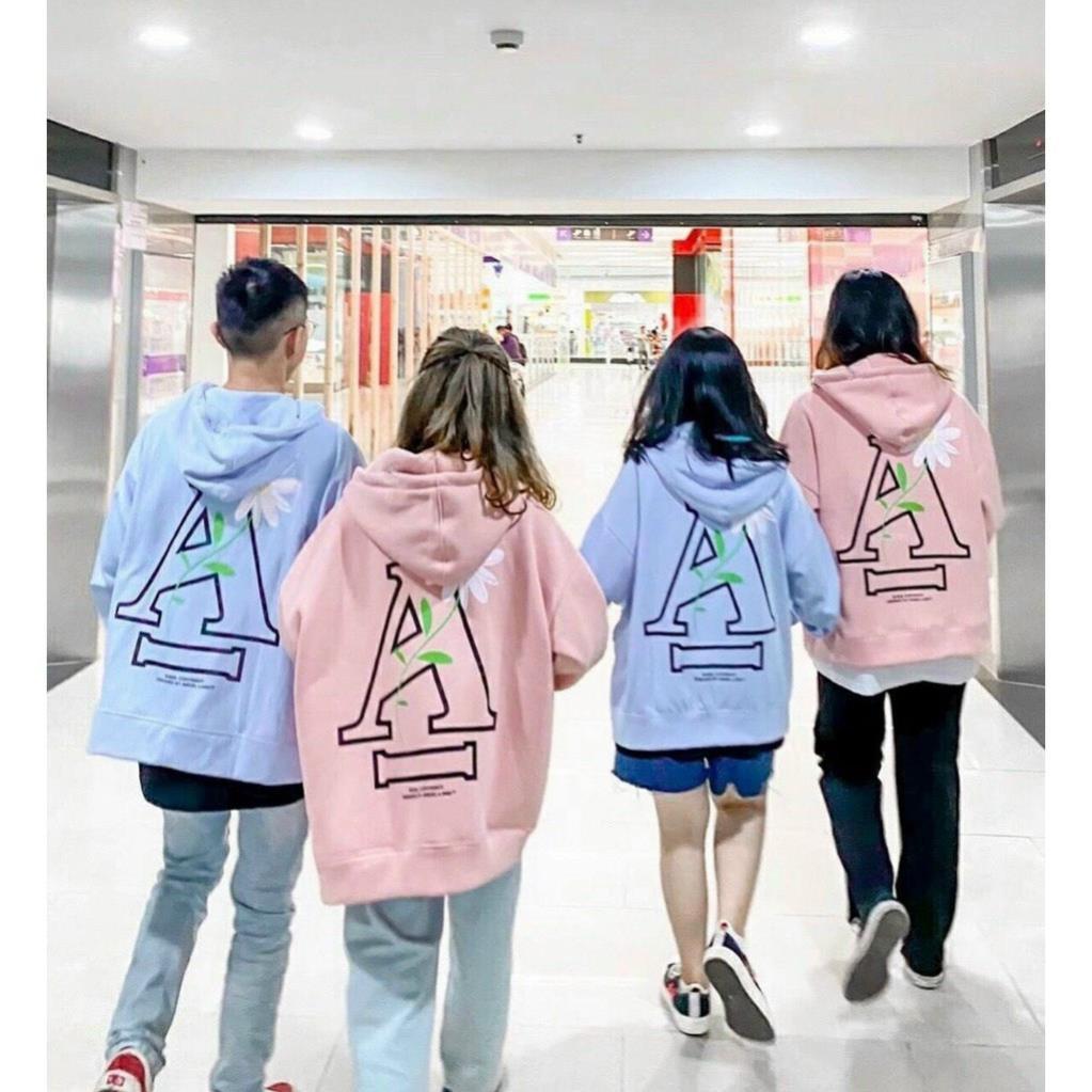 Áo khoác nỉ hoodie trơn Unisex - Thun tay dài form rộng có mũ dáng suông basic in hình họa tiết hoa cúc - TH12