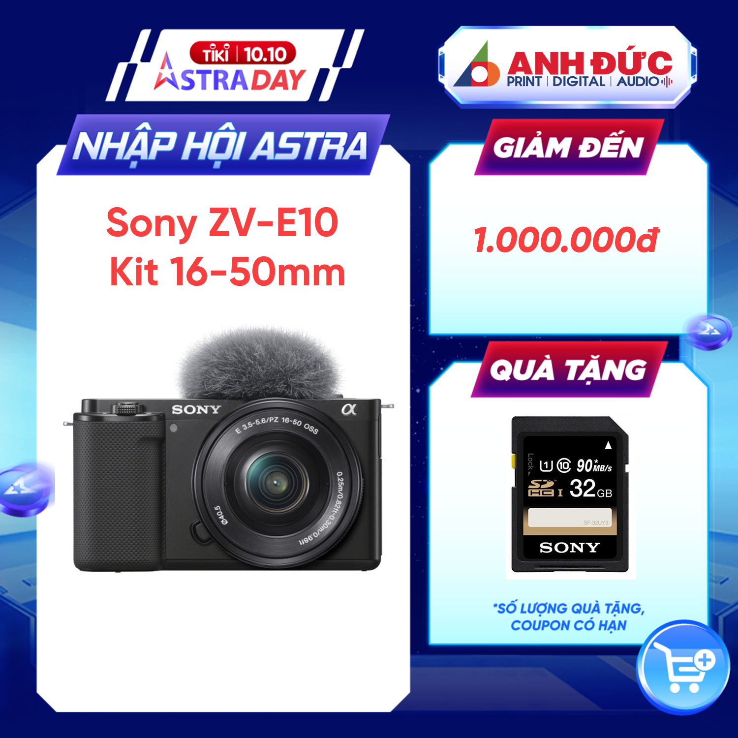 Máy ảnh Sony ZV-E10 + Kit 16-50mm F3.5-5.6 - Hàng Chính hãng