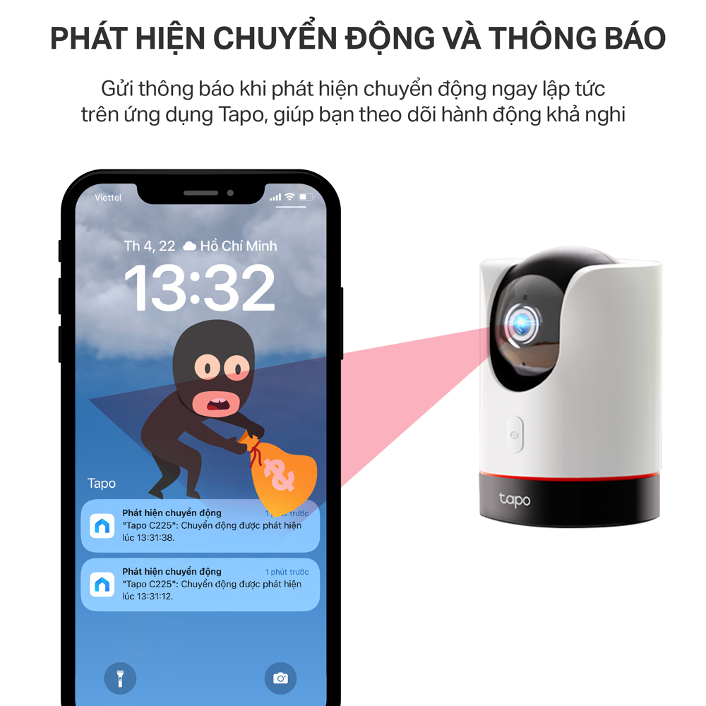 Camera WiFi AI TP-Link Tapo C225 An Ninh Gia Đình Quay/Quét - Hàng Chính Hãng